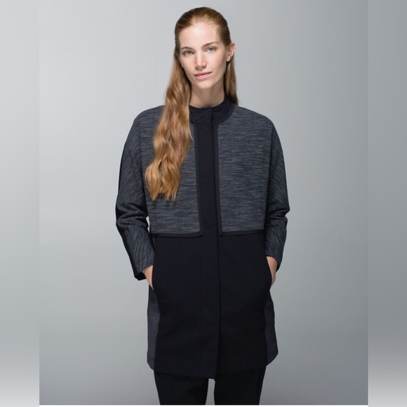 Lululemon Cocoon Car Coat Shine Dot Black Diamond Jacquard Space Dye Blck Coat M - Picture 1 of 4